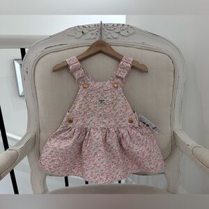 🤍 12 Mth Baby Girl Pink Floral Overall Dress With Heart Pocket by Oshkosh NWT